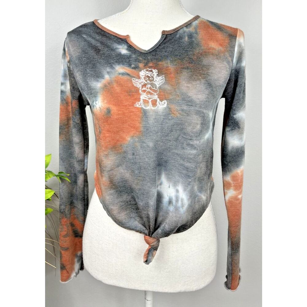 Rock & Rose Couture Rust Tie Dye Colored Womans Small Long Sleeve Crop Top